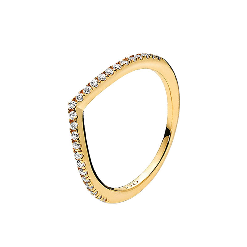 

Yellow Gold plated Wishbone Stacking Ring Women Girls Wedding Jewelry with Original Box for Pandora Real Sterling Silver Rings