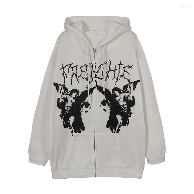 

Women's Hoodies Autumn & Winter Hip Hop Streetwear Hooded Jacket Angel Dark Printed Coat With Zipper For Women Men DVFH1, Gray