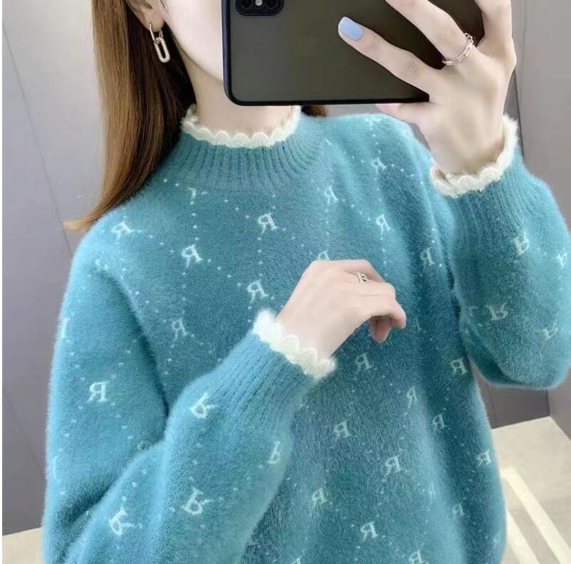 

Women's Sweaters for Long Sleeve Luxury Letter Print Pullover Loose O-Neck Warm Sweaters Female Casual Top, 02