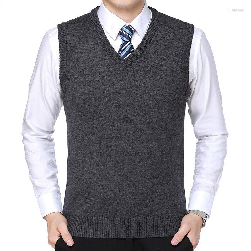 

Men's Vests 2022 Knitted Pullover Male V-Neck Sleeveless Formal Business Homme Casual Knitwear Solid Men Thin Sweaters Vest Gilet, Black