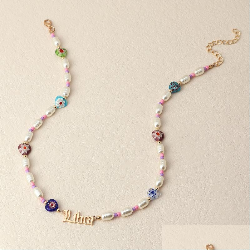 

Chokers Chokers Bohemian Mix Handmade Beads Pearl Choker Neck Vintage Alloy Letter Libra Pendant Necklace For Women Constellations Je Dhotn