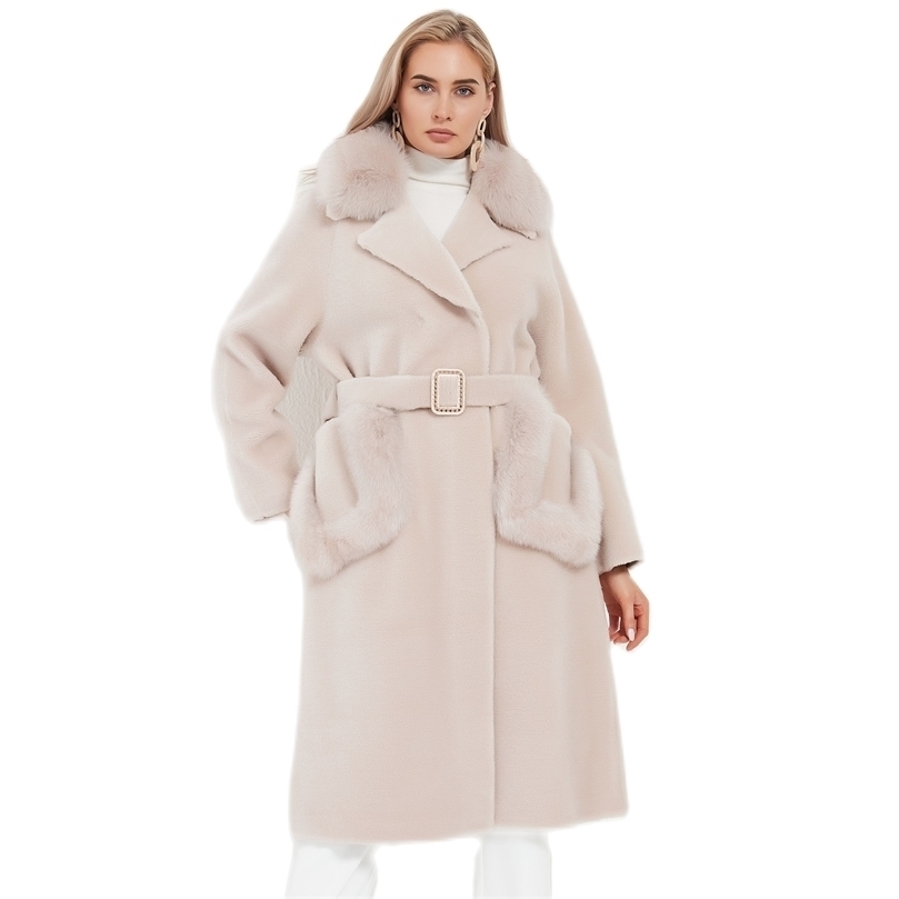 

Womens Fur Faux PUDI Winter Warm Real Wool Coat Jacket Vest Lady Over Size Parka Trench With Collar H2103 220930, Black