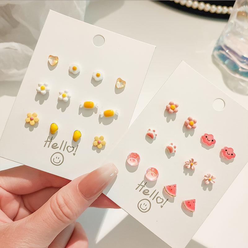 

Stud Earrings Summer 925 Silver Ceramics Cute Earring Set For Women Girl Korean Fashion Delicate Simple Ear Studs Niche Design Party Gift