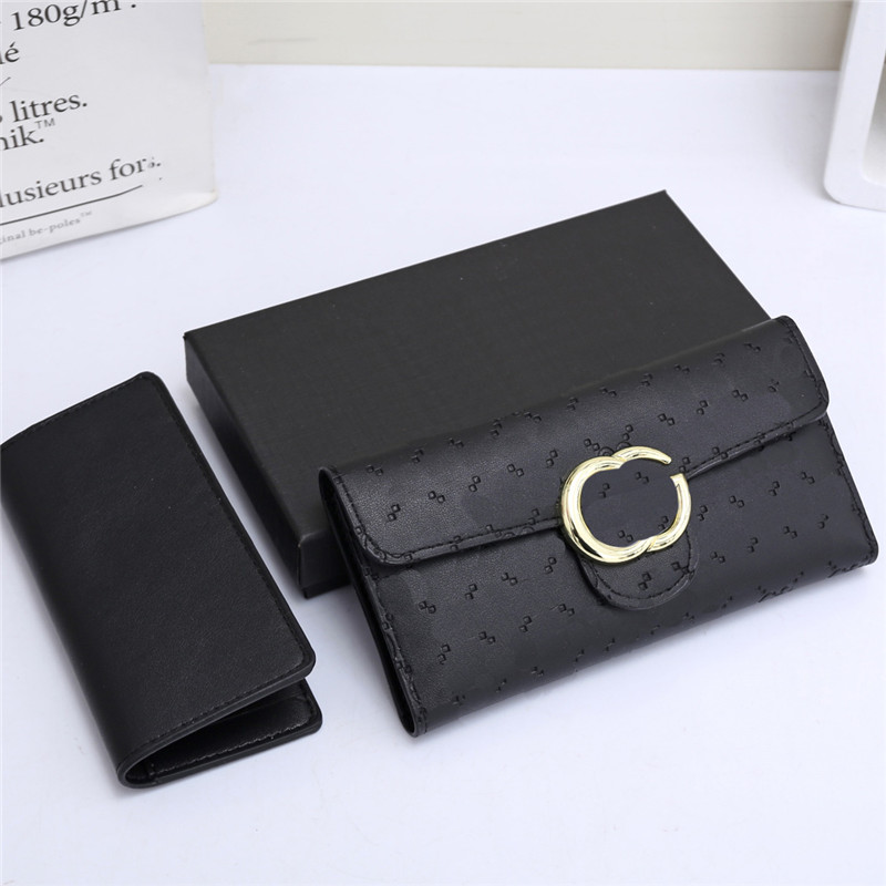 

Business Style Men Women Wallets Set Big Buckle Flip Purses Unisex Slim Wallet Card Holder Coin Purse With Box, 1/with box