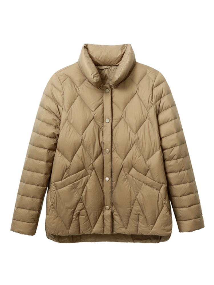 

Women's Down Parkas Autumn Winter Jacket Women Diamondshaped Light Coat Female Stand Collar White Duck Solid Short Mujer 220930, Creamy-white