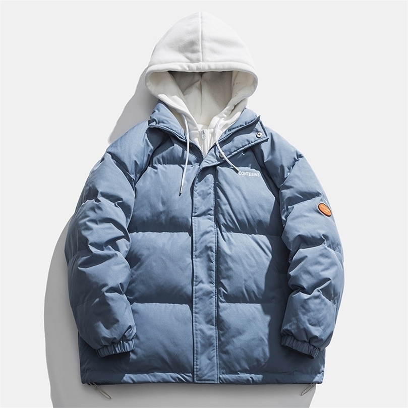 

Mens Down Parkas Men Winter Coats Loose Down Jackets Fashion Fake Twopiece Warm Parkas Hooded Casual Male Thicker Fit Slim Winer Jackets 2XL 2201006, Beige