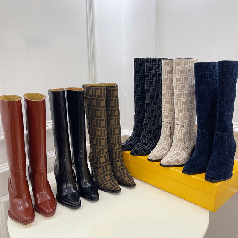 

Womens Winter Fashion Knee High Boots High Block Heel Genuine Leather Slip On, B2