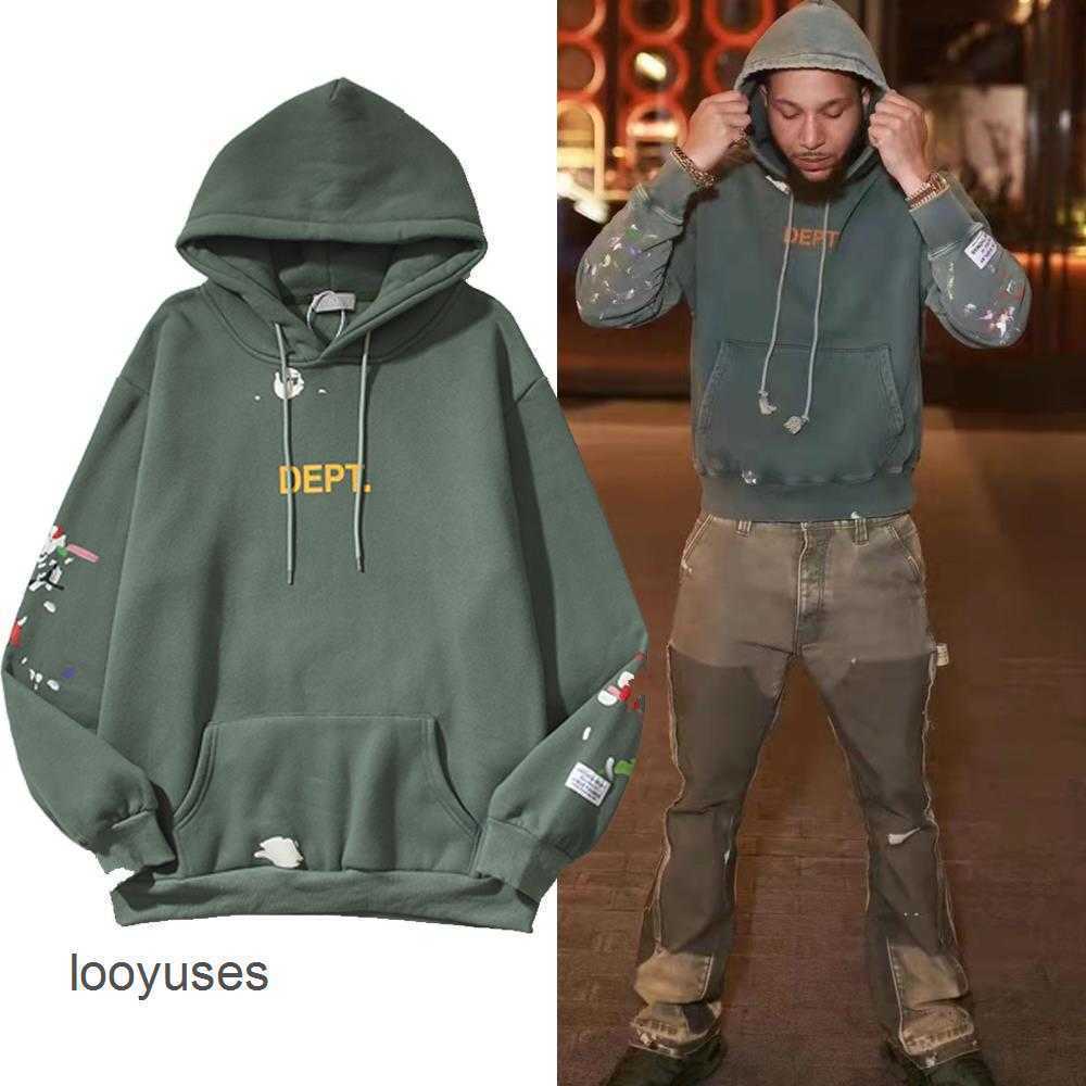 

Galleryes Autumn Hoodies Sweater Dept Mens Winter Fashion 2022 Hand Painted Graffiti Splashed Ink Old American High Street Hoodie Letter Printed, Vintage green plush