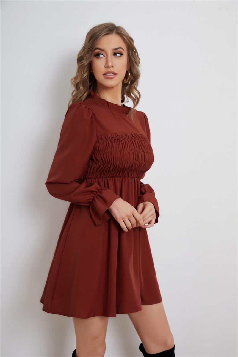 

Casual Dresses Edible Tree Women's Summer Bohemia Long Sleeves Solid Loose Fashion Dress High Waist Female Clothing A-LINE, Claret