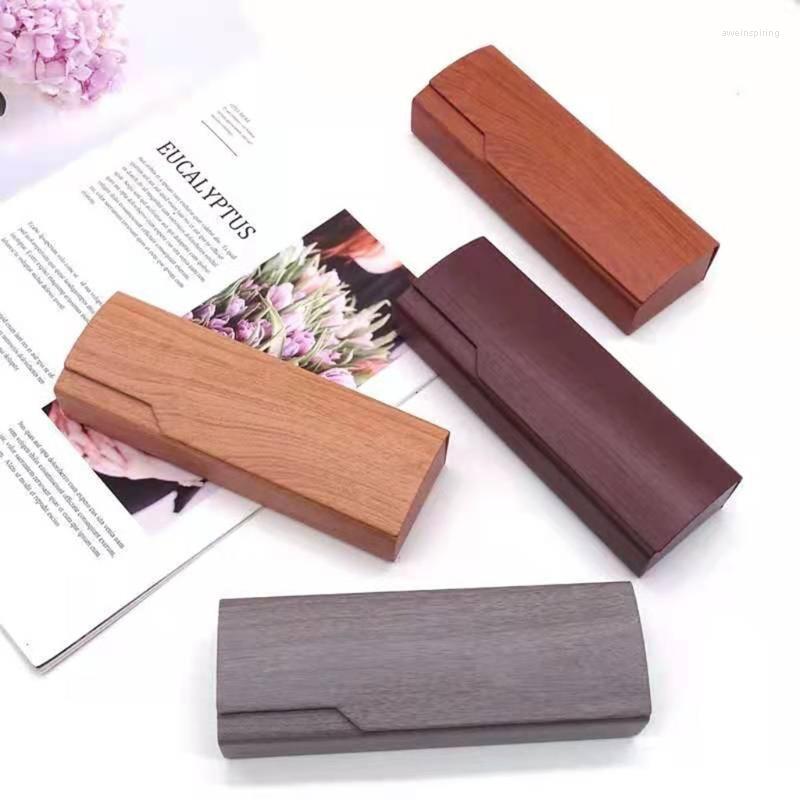 

Jewelry Pouches High Quality Wood Grain Hard Holder Plated Metal Reading Glasses Case For Men And Women PU Leather Eyeglass Box