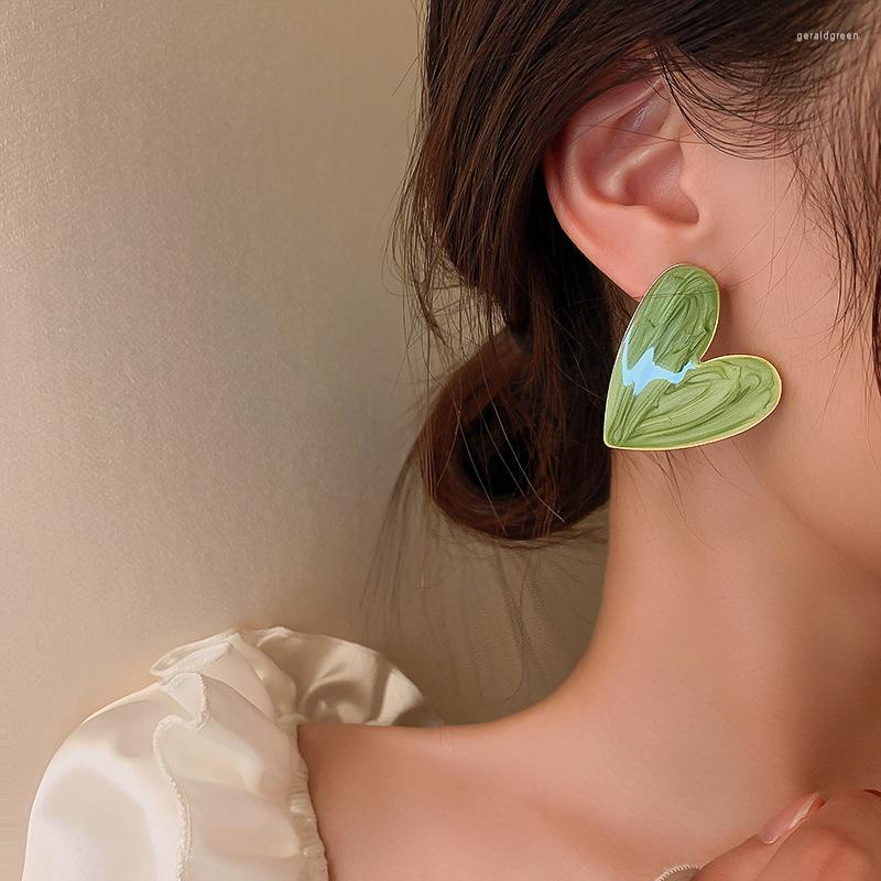 

Stud Earrings Multiple Colors Big Heart For Women Girl Korean Love Drop Glaze Aesthetic Daily Life Minimalist Jewelry Piercing E