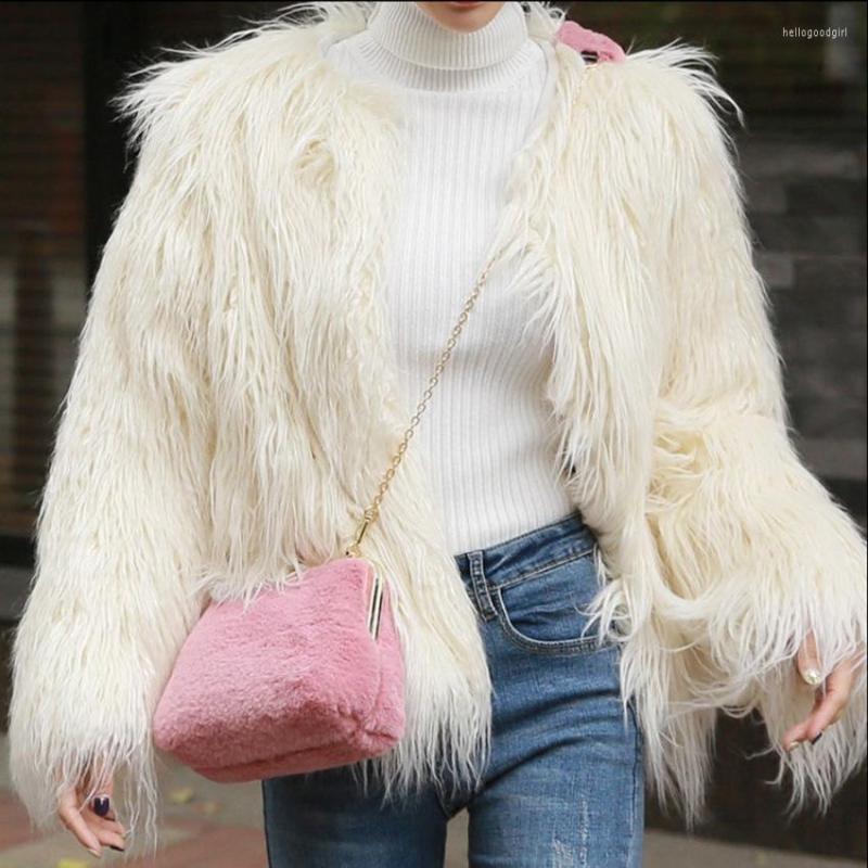 

Women' Fur Womens Large Size Imitation Jackets Female Slim Faux Lamb Coats Chaqueta Mujer Winter Autumn Man-Made Clothes D422, Beige