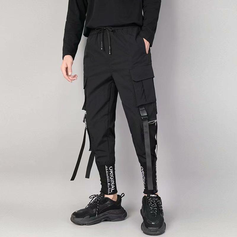 

Men's Pants Men's 2022 Hip Hop Cargo Mens Loose Collage Ankle-Length Male Streetwear Trousers Elastic Band Oversize, Black
