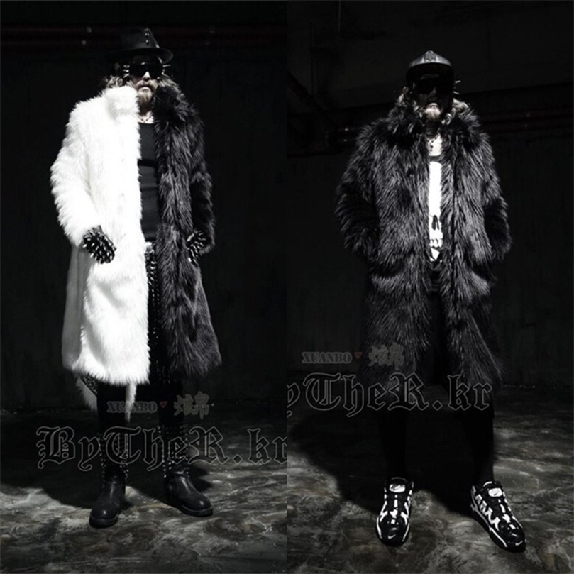 

Mens Fur Faux Fur Mandylandy Winter Menswear Imitation Fur Long Trench Coat Men Trendy Furry Jackets Black and White Gothic Jackets Coat Overcoat 2201006, Black white