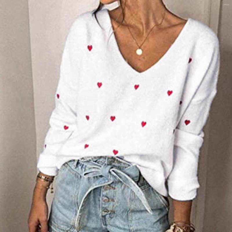 

Women' Sweaters Love Heart Print Y2k Sweater Casual Loose V-neck Long Sleeve Top Pullover Pull Femme Women Sueters De Mujer, Black