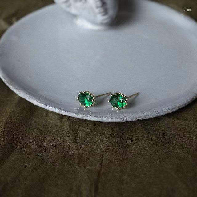 

Stud Earrings Light Luxury Retro Emerald S925 Sterling Silver Inlaid Zircon Temperament Simple Atmosphere Texture Wedding Bride