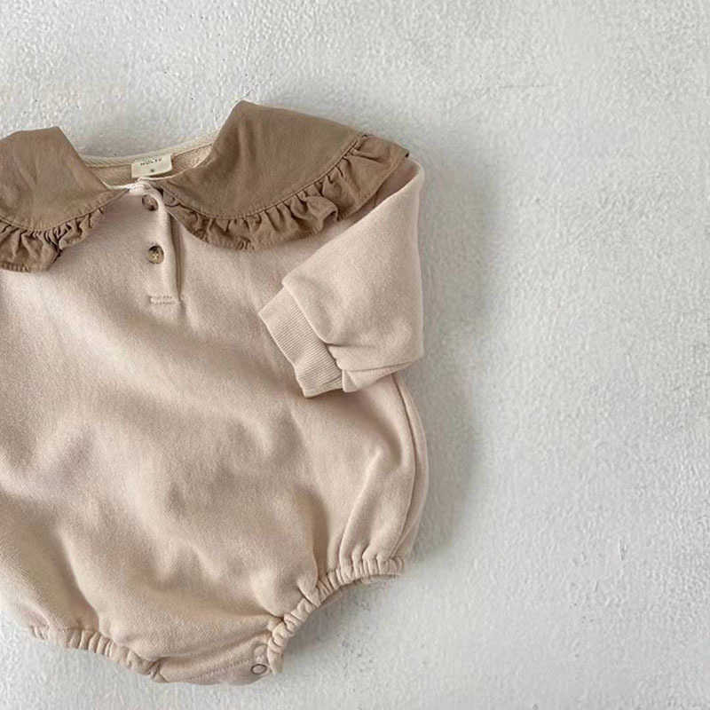 

Rompers Vintage Baby Fashion Big Lapel Bodysuit Spring New Baby Boys Girl With Long Sleeves Jumpsuit Solid Color Newborn Toddler Clothing J220922, Light brown