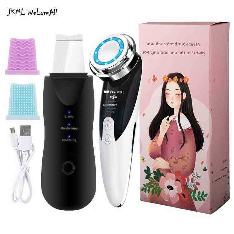 

Ultrasonic Skin Scrubber Massage for Face Peeling Shovel Pore Clean Led Photon Wrinkle Removal Rejuvenation Facial Massager 220516
