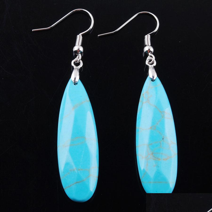 

Dangle Chandelier Blue Turquoise Dangle Hook Earrings Reiki Natural Gem Stone Beads Drop Earring Vintage Faceted Polygon Ffshop2001 Dh4Fm