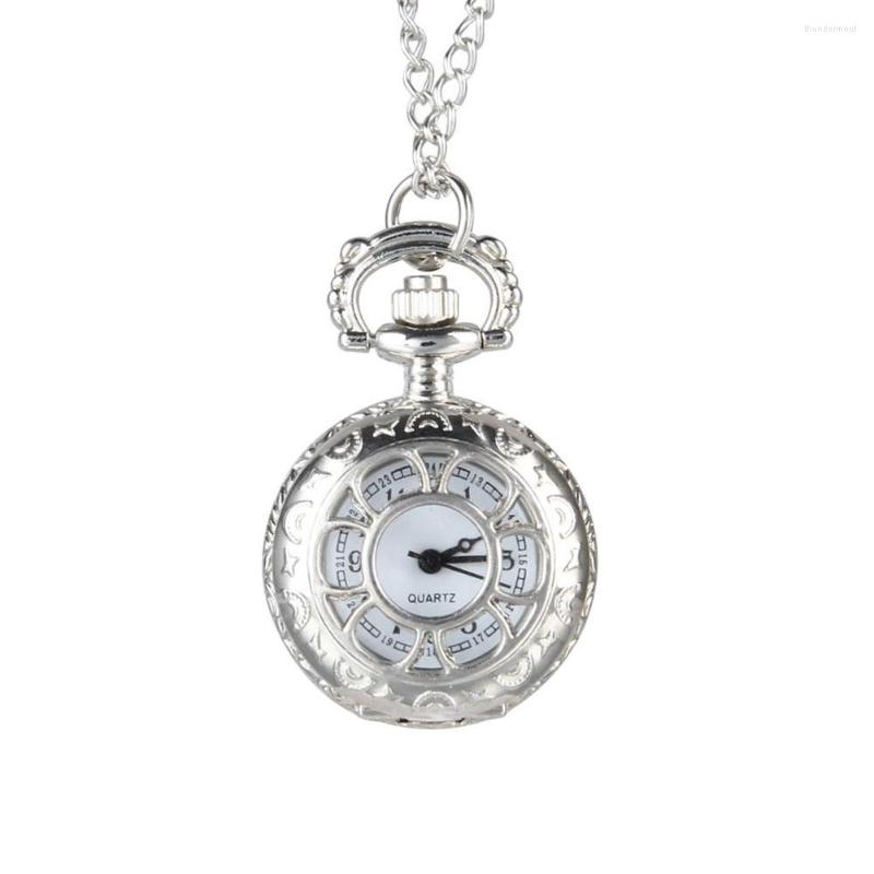 

Pocket Watches Quartz Watch Alloy Chain Hollow Out Flower Flip Cover Vintage Pendant For Women ENDQ, Silver