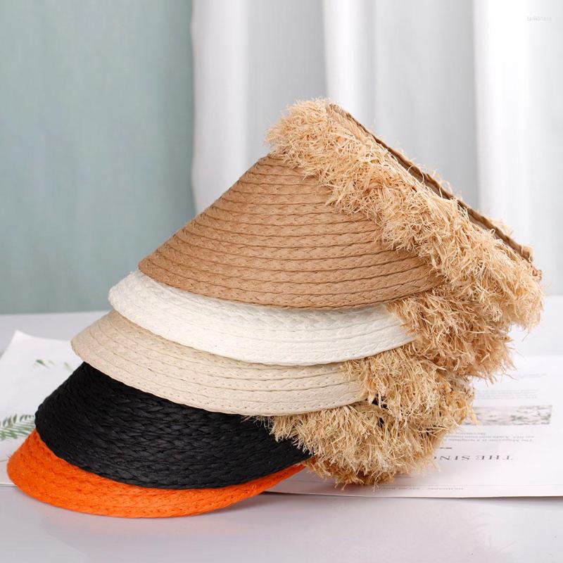 

Berets Empty Top Cap Tassels Beach Picture Hats Women's 2022 Balaclava Rafia Sun Hat Visor Manual Straw Panama For Girls, White