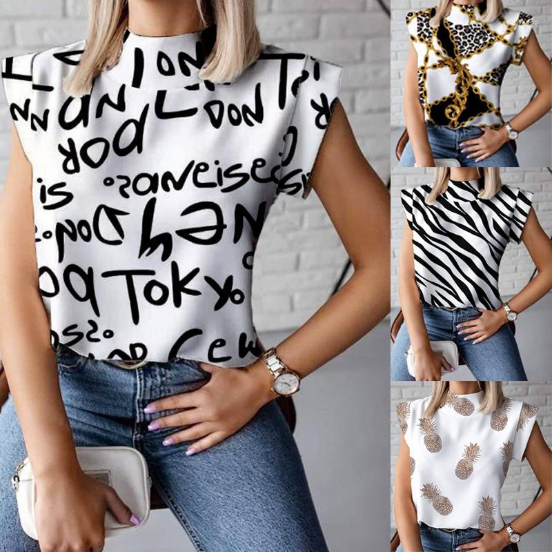 

Women' T Shirts 2022 Summer Fashion Harajuku Elegant Pattern Print Blouses T-Shirts Office Sleeveless Pullover Top Lady Casual Women, Pineapple