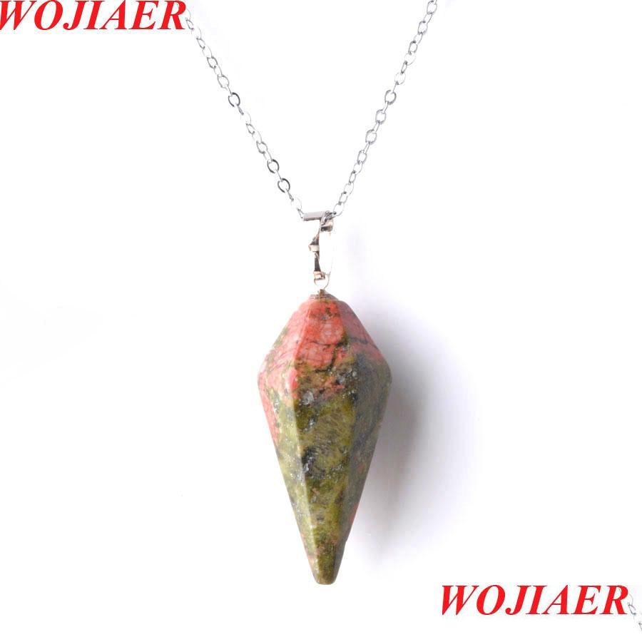 

Pendant Necklaces Hexagonal Pyramid Pendant Necklace Natural Unakite Jasper Gem Stone Reiki Chakra Dangle Beads Jewelry Z908 Lulubaby Dhfam
