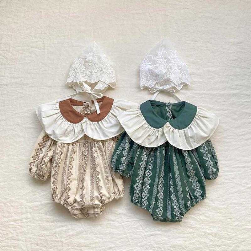 

Rompers Girl Retro Lace Sweet Peter Pan Collar Bodysuit Baby Autumn Cotton Elegant Princess Jumpsuit One Piece Girls Floral Body J220922, Green