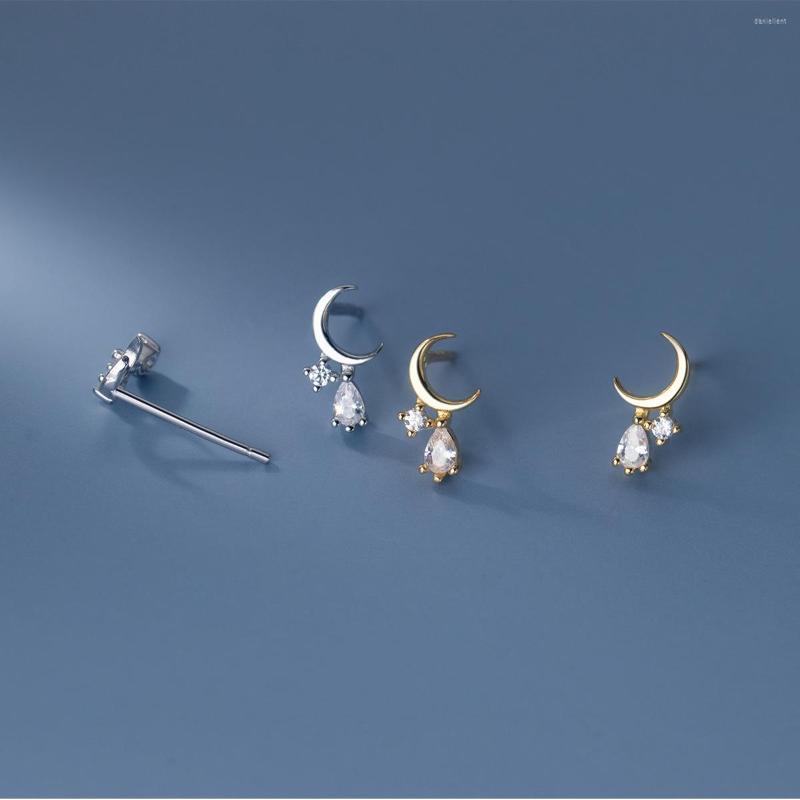 

Stud Earrings Genuine 925 Sterling Silver For Women Girl Kid Water Drop CZ Zircon Cute Moon Earings Korean Style Fashion Jewelry