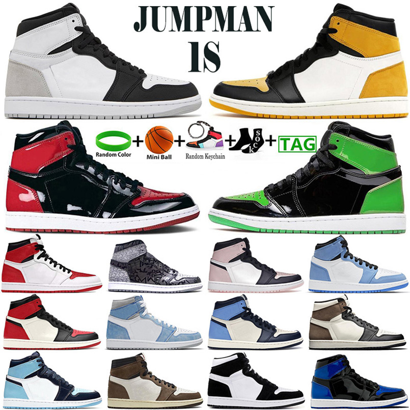 

High J1 Jorda Jordam 1 Basketball Shoes Mens Womens Jumpman Jorden1s Jorden 1 Offs White 1s Visionaire Heritage Patent Bred University Blue Dark Mocha Sneakers, Box