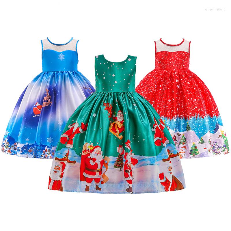 

Girl Dresses 3-9 Years Christmas Girls Dress Cute Snowman Santa Claus Princess Kids Snow Queen Cosplay Snowflake Halloween, As the picture