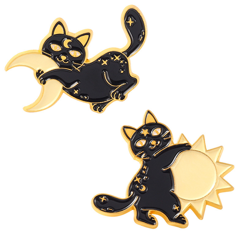 

Cartoon Accessories Black Cats Enamel Pin Sun Moon Punk Magic Custom Brooches Backpack Lapel Pin Badge Jewelry Gift 2326 E3, Pick colors and quantity