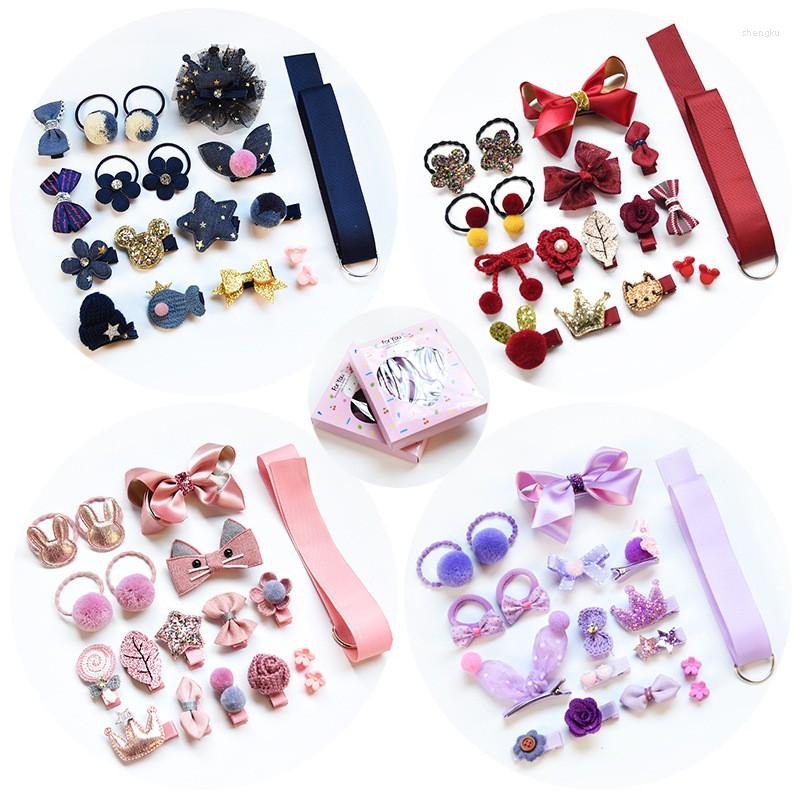 

Hair Accessories 18pcs/lot Ribbon Bow Children Girls Headwear Gift Clip Ties Crown Barrette Rope