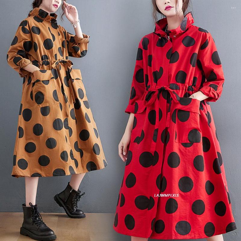 

Women's Trench Coats Over The Knee Long Windbreaker Spring Autumn 2022 Loose Large Size Temperament All-matchTench Coat Tide, Red