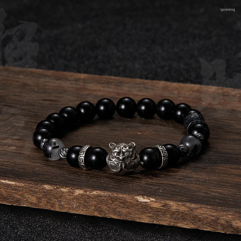 

Strand LH Original Design Tiger Bracelet Men's And Women's Personality Versatile Hand-woven Obsidian Beaded Hand Jewelry Man