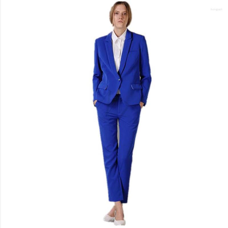

Women's Two Piece Pants Jacket Women Business Suits Royal Blue Single Breasted Female Office Uniform Evening Formal Ladies Trouser Suit, Same as picture