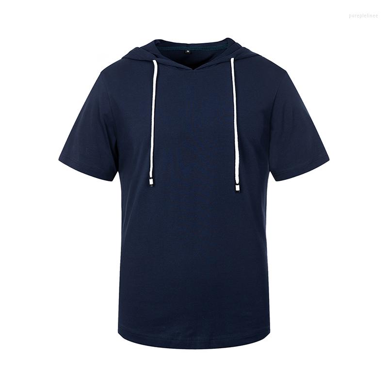 

Men' Hoodies Summer Hooded Short-Sleeved Couple Solid Men' Cotton Blank Color T-shirt Loose Casual Cultural Shirt, Black