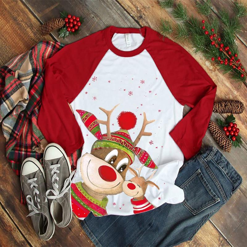 

Women' Hoodies Christmas Ladies Round Collar Hoodie Women Leisure Style Creative Elk Printing Color Matching Raglan Long Sleeve Tops, Beige