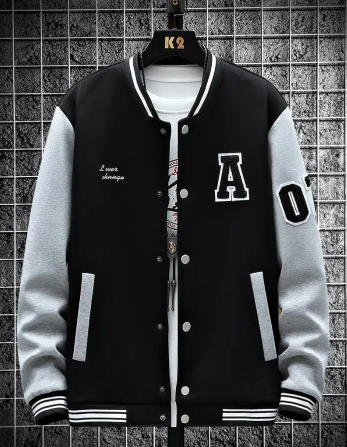

Men's Varsity Letterman Baseball Jacket / Details None Alphabets, Black