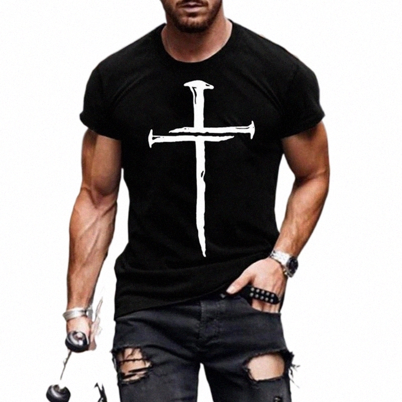 

men's T-Shirts Jesus Christ Cross 3d Printed T-shirt Summer Casual All-match Fashion Trend Short-sleeved Streetwear Camisetas De Mujer U44u#, Bj015