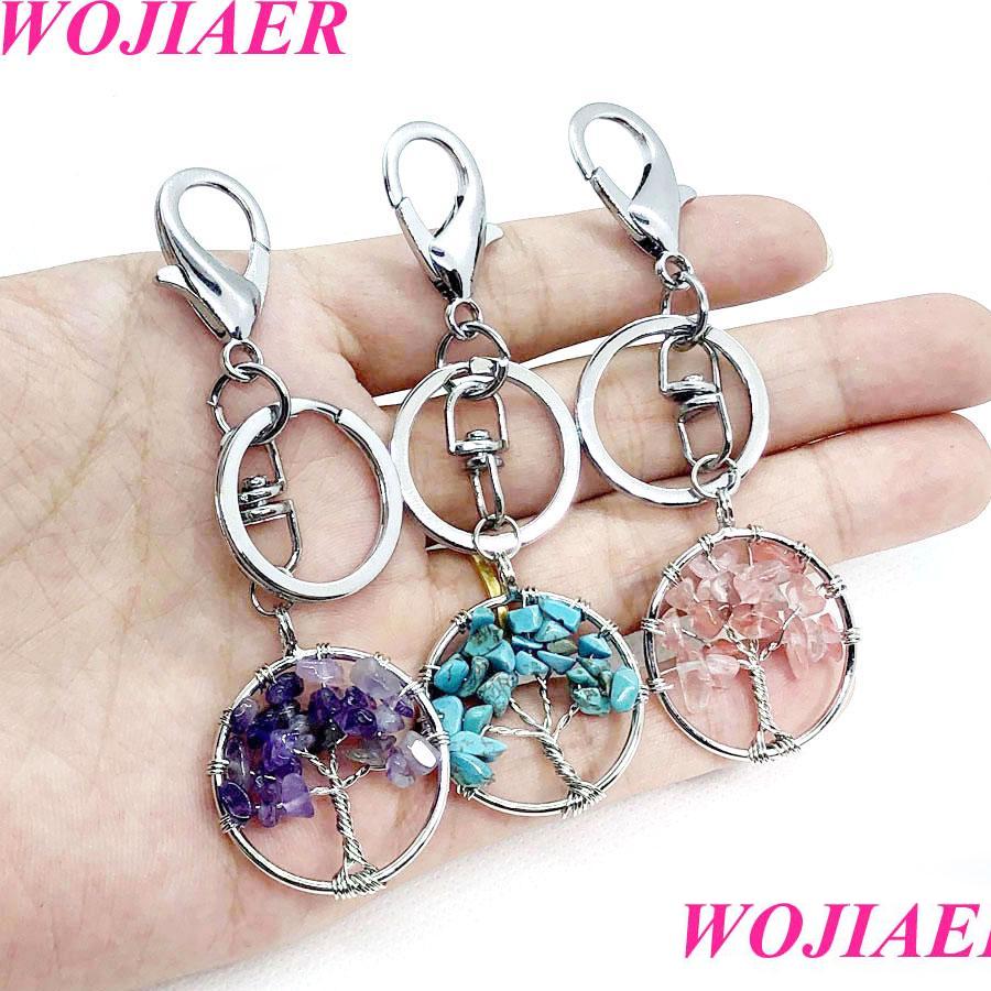 

Key Rings Natural Stone Key Chains Tiger S Eye Obsidian Tree Of Life Reiki Pendant Crystal For Bag Car Ladies Jewelry Dbw91 Mjfashion Dhjvc