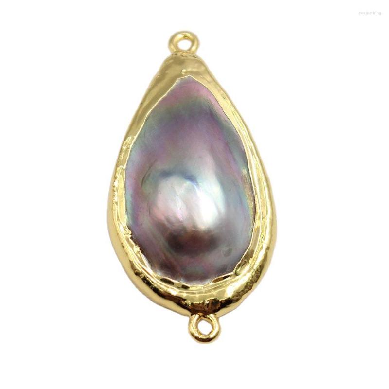 

Beads APDGG 1 Pcs Oval Water Drop Gray Mabe Shell Pearl Gold Plated Connector For Necklace Earrings Pendant Jewelry DIY