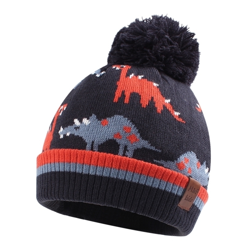 

Caps Hats Winter Toddler Boys Dinosaur Hat Autumn Kids Warm Knitted Baby Beanie Fashion Suitable For 2-10 Years Old 221006, Navy
