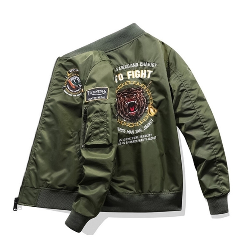 

Mens Jackets Mens Bomber Jacket Spring and Autumn Baseball Coats Retro Bear Embroidery Oversized Clothing Casual Motorcycle Windbreaker 221006, Tiger-green