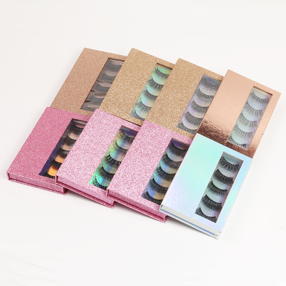 

5 Pairs 3D Mink Eyelashes with Glitter Box Natural Crossy False Eye Lashes Daily Makeup