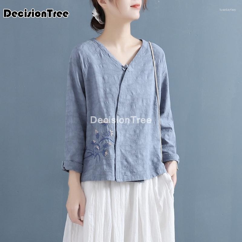 

Ethnic Clothing 2022 Vintage Printed Cotton Linen Top Camisa China Modern Chinese Style Cheongsam Blouse Retro Qipao Shirt Traditional