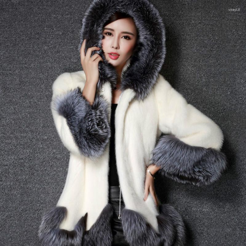 

Women' Fur FMFSSOM Solid Hooded Faux Women Coat Casual Thick Long Warm Soft Female Black White Outwear