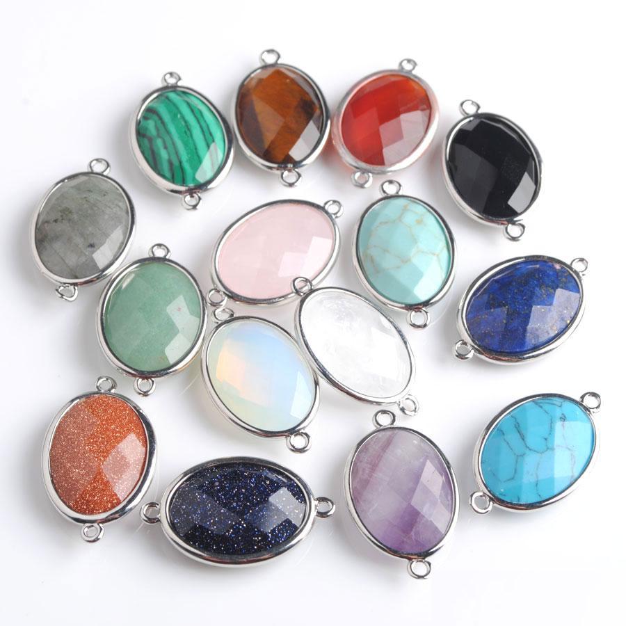 

Stone Sier-Color Double Hole Egg-Shaped Faceted Natural Stone Gem Beads For Diy Earring Connector Handcrafted Jewelry Bz902 Mjfashion Dhhnu