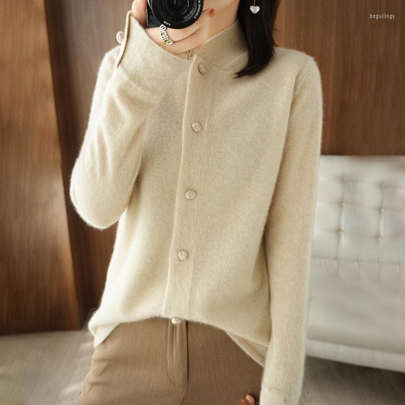 

Women' Knits BELIARST Pure Wool Sweater Autumn/Winter 2022 Women' Stand-up Collar Cardigan Casual Knit Tops Korean Fashion Female, Black