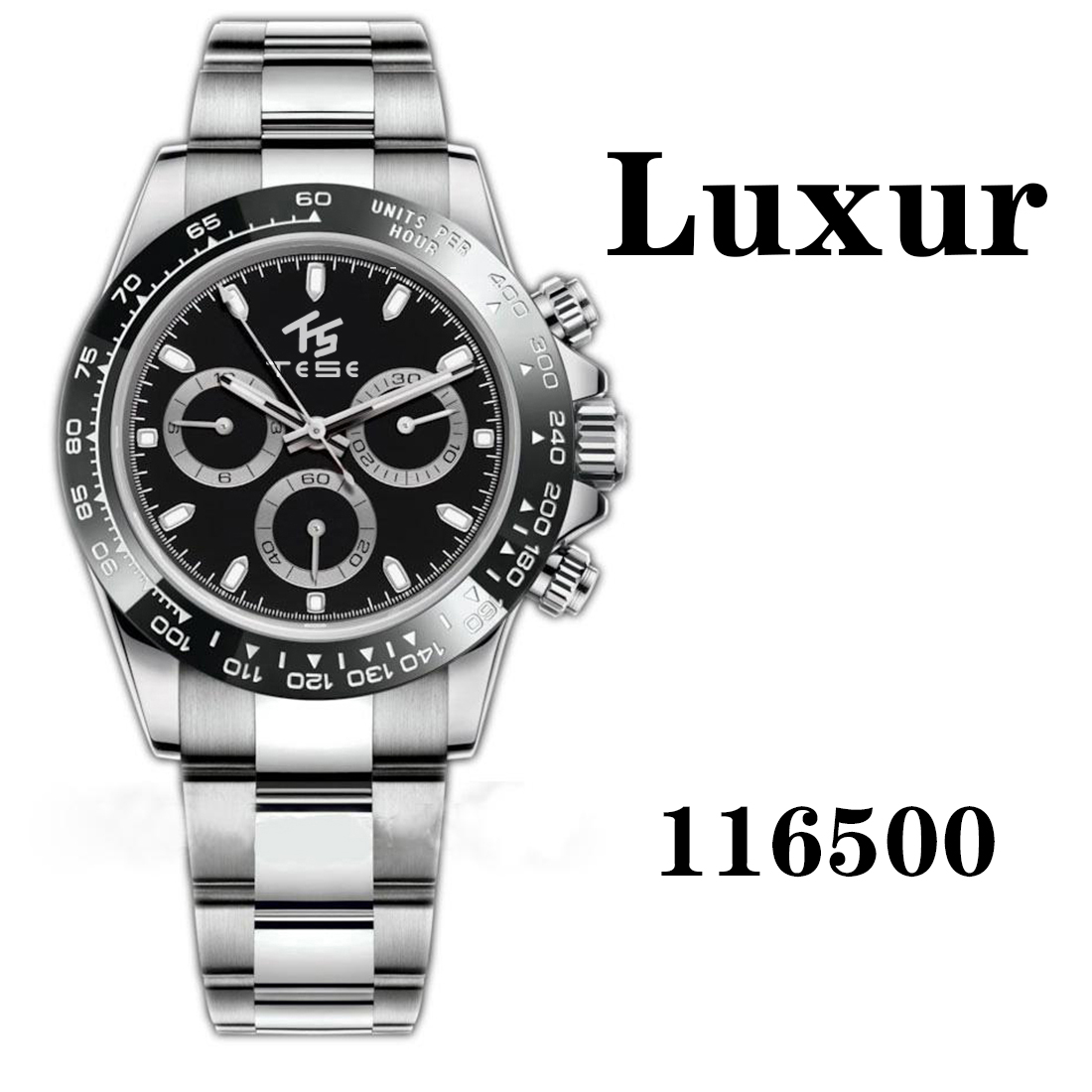 

Mens Luxury Mechanical Automatic Watch Waterproof Chronograph Function Business Watch Black and White Ceramic Outer Ring Stainless Steel Diving Luminous 116500, As shown